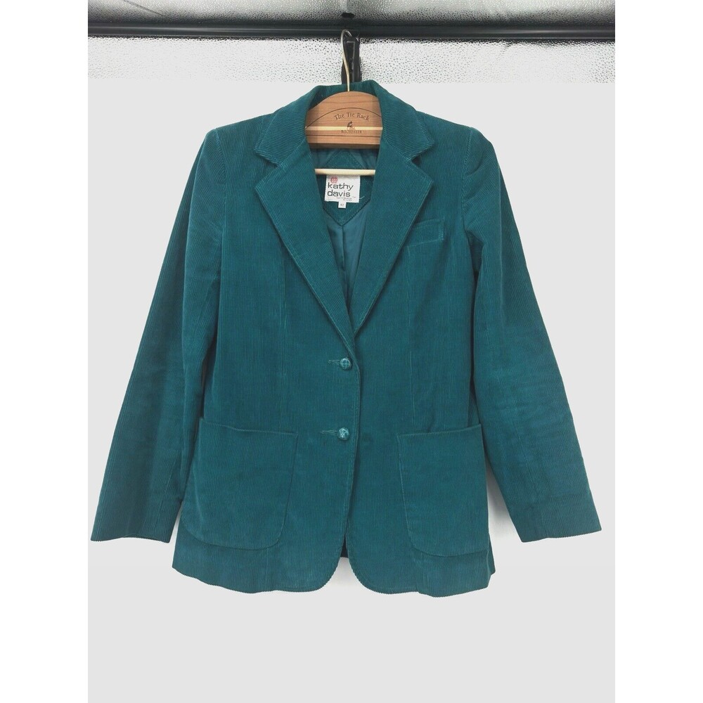 Vintage Kathy Blazer Medium Emerald Corduroy wood buttons Preppy Academic